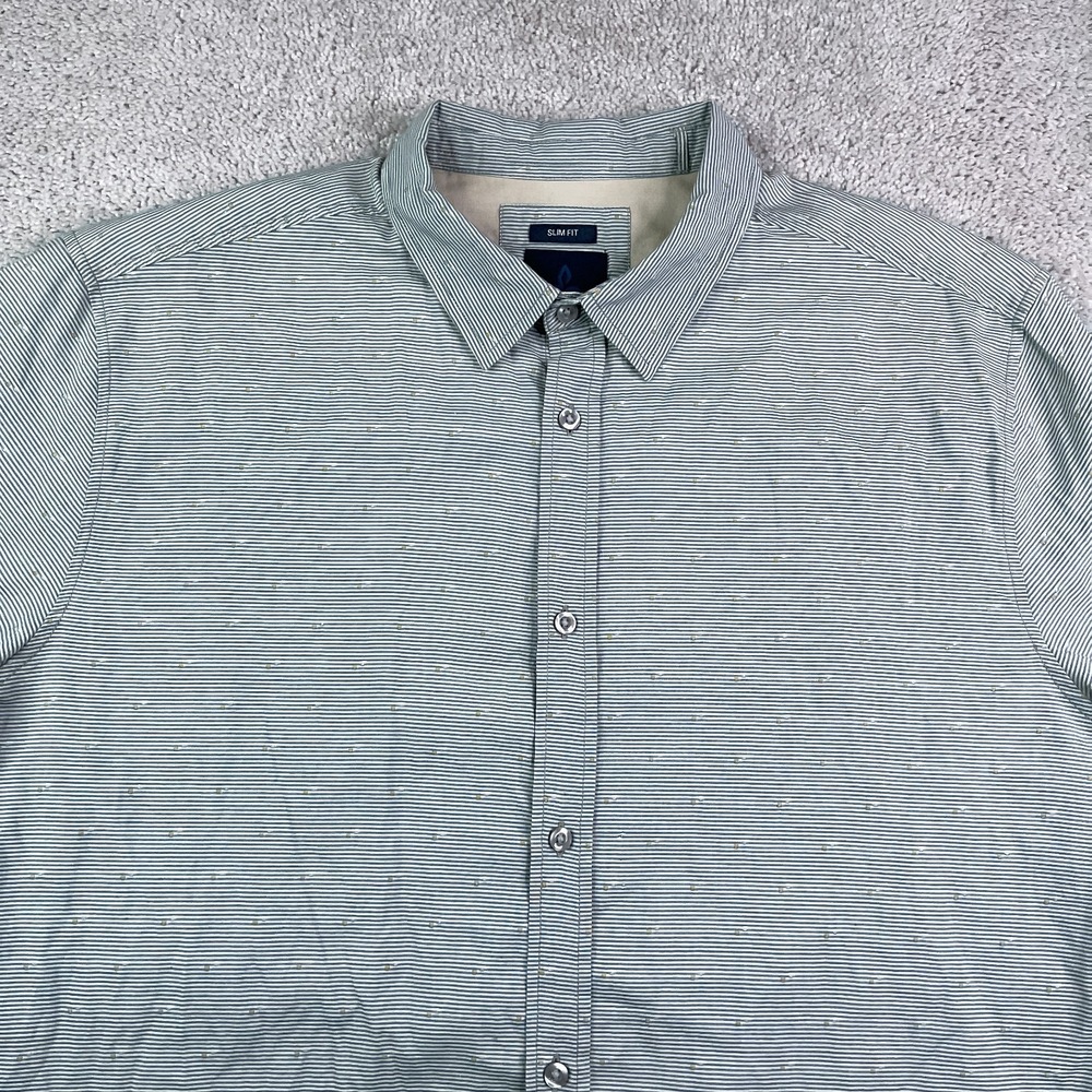 Prana Shirt Mens XL Grey Stripes Pikeville Nautical Slim Fit Button Up Organic‎